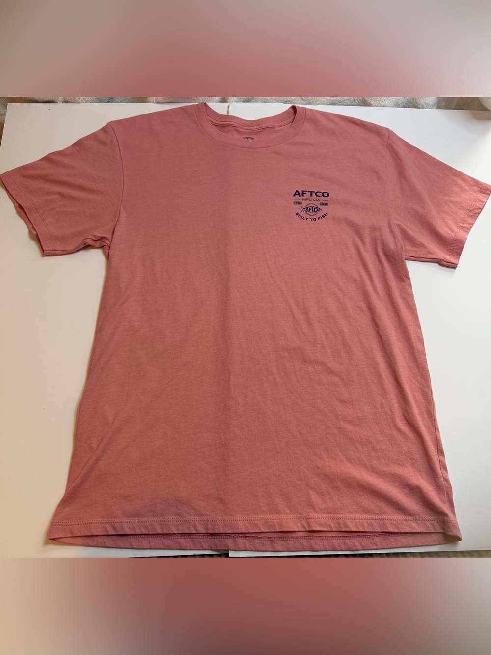AFTCO Shirt Adult L Salmon Short Sleeve Crew Neck Fishing Outdoor Mens